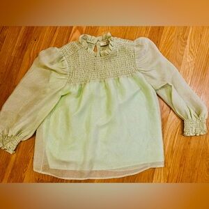 Marie Oliver smocked light sea green shimmer Holiday top size S